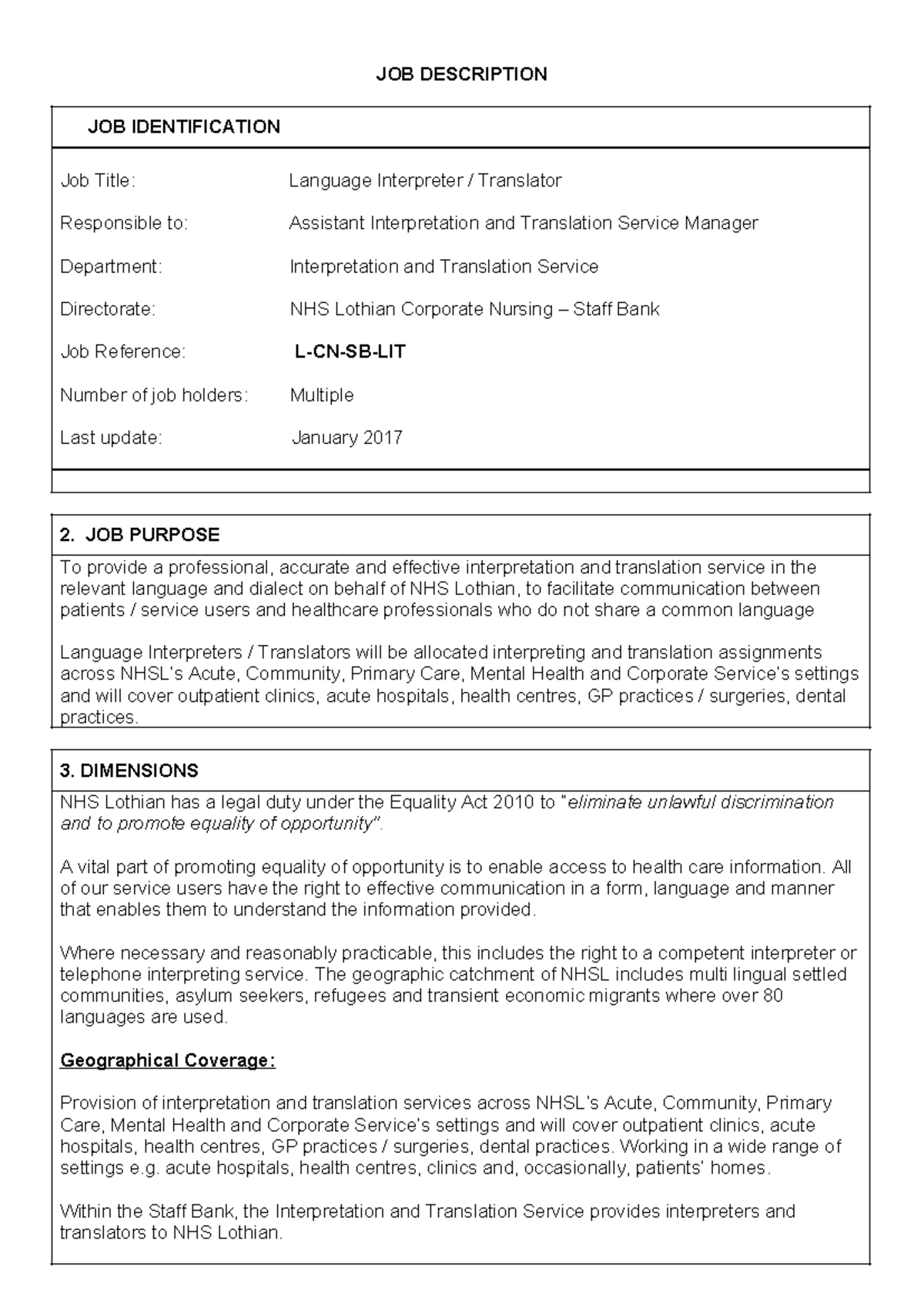 Band 4 - Language Interpreter / Translator Job Description - JOB ...