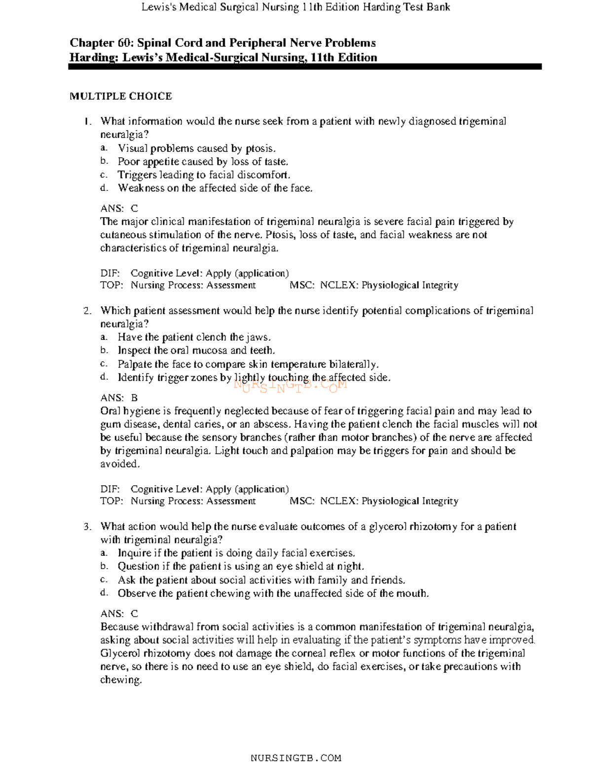 60 - Lewis Medsurge - NURSINGTB Chapter 60: Spinal Cord And Peripheral ...