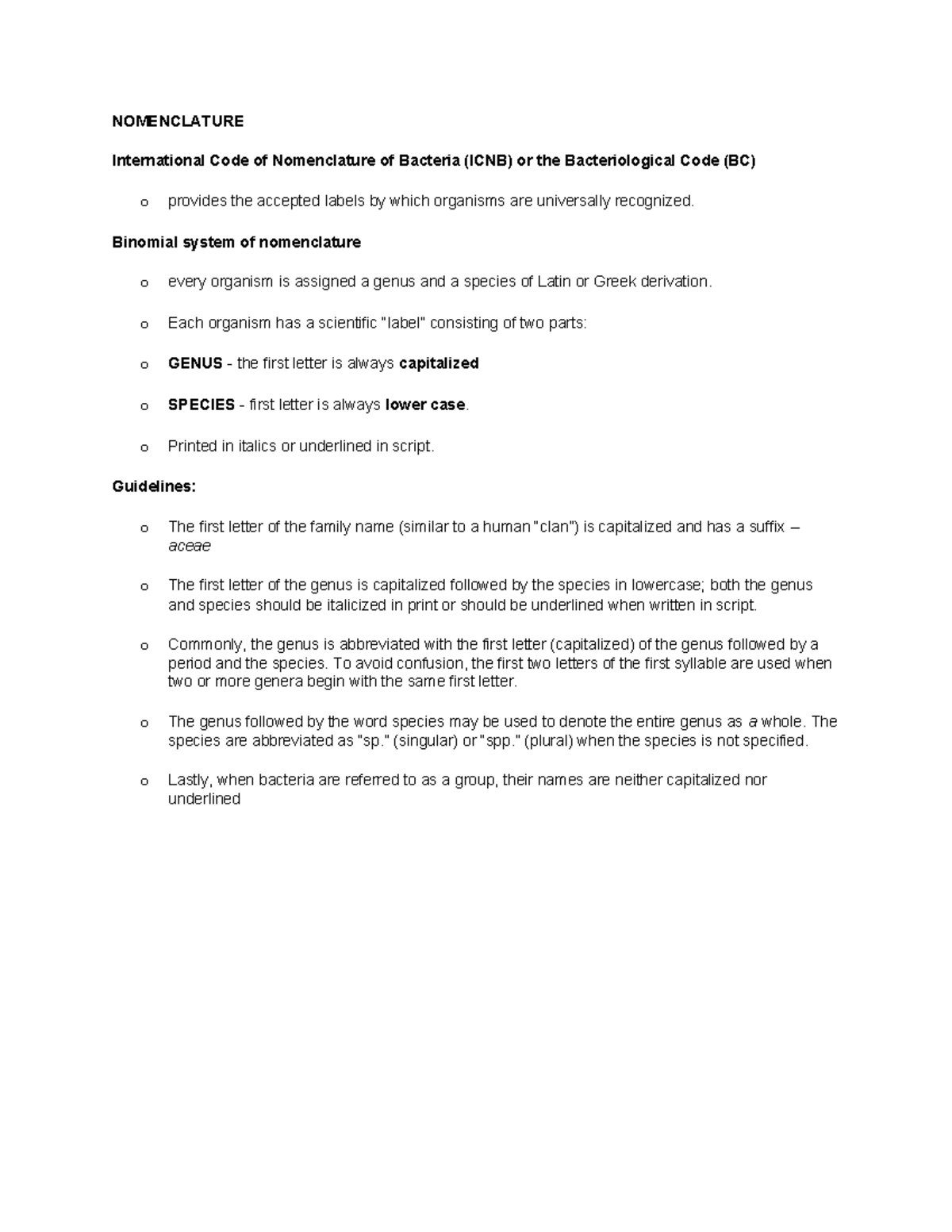 Bacte 14 NOMENCLATURE International Code of Nomenclature of Bacteria