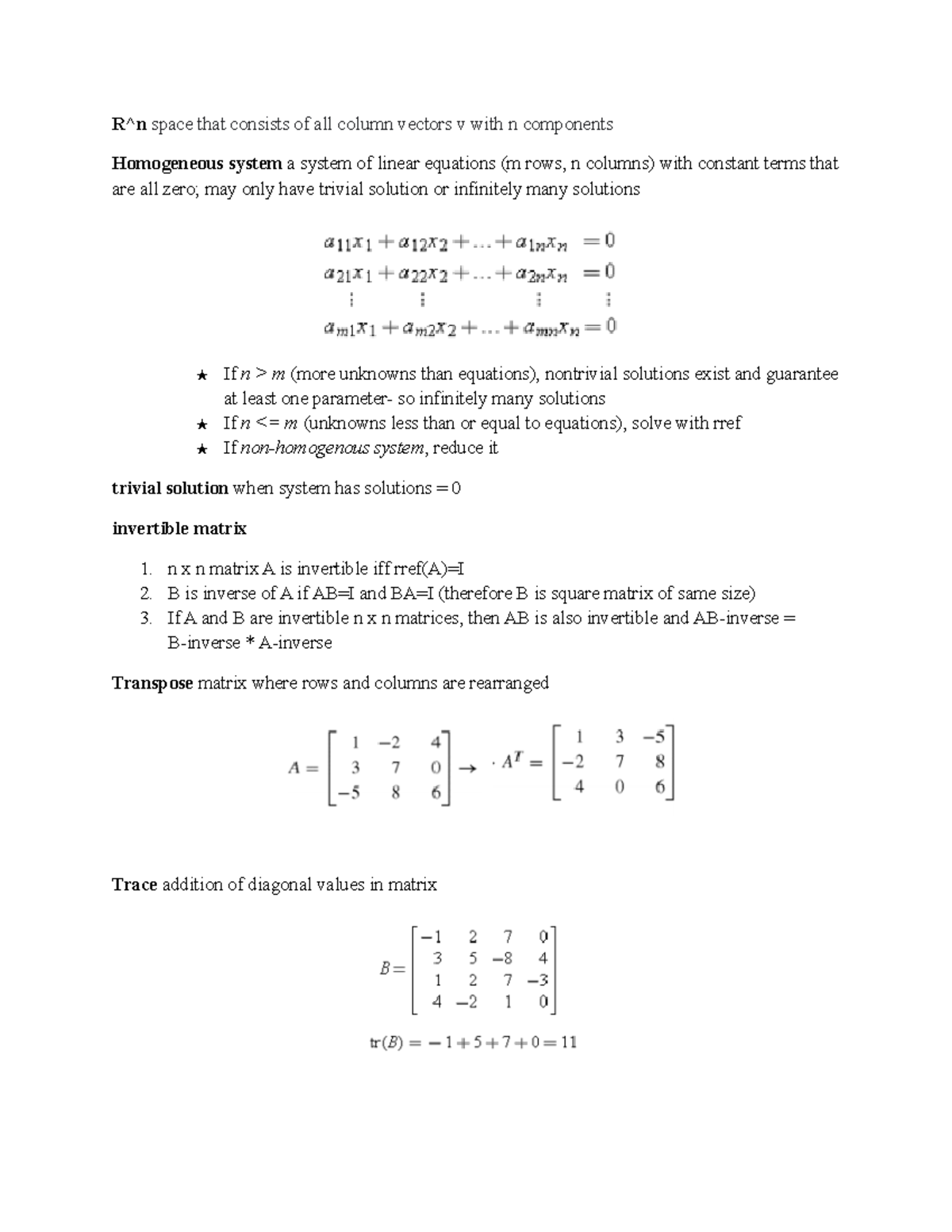 Review Sheet 1 Answers - R^n space that consists of all column vectors ...