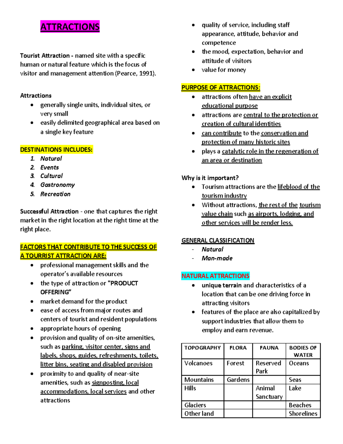 Tourist Attractions - Lecture notes 1 - ATTRACTIONS Tourist Attraction ...