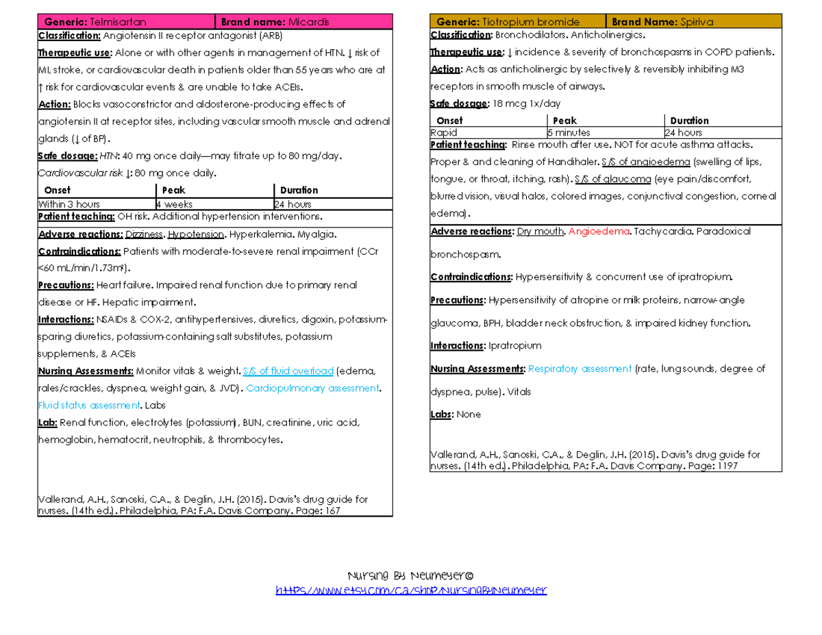 Med cards starting with T - Nursing By Neumeyer© Generic: Telmisartan ...