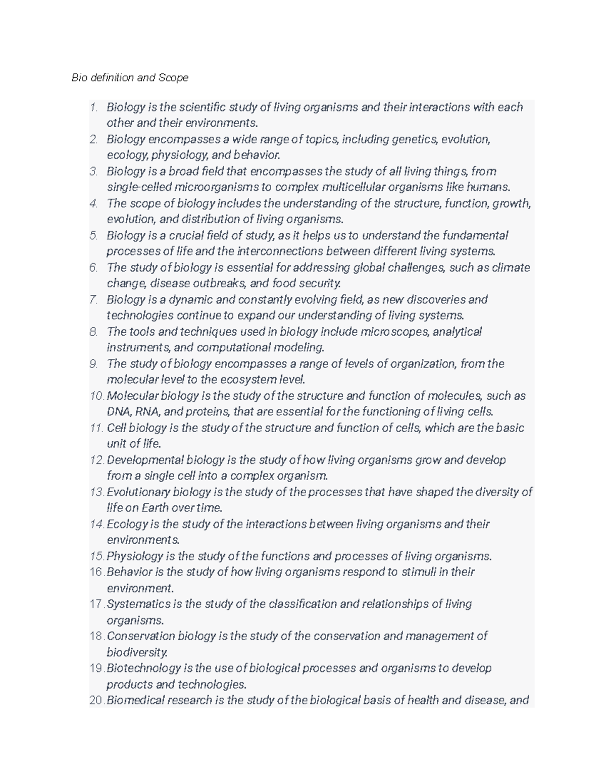 Biology 1 Lecture Notes Bio definition and Scope Biology is the