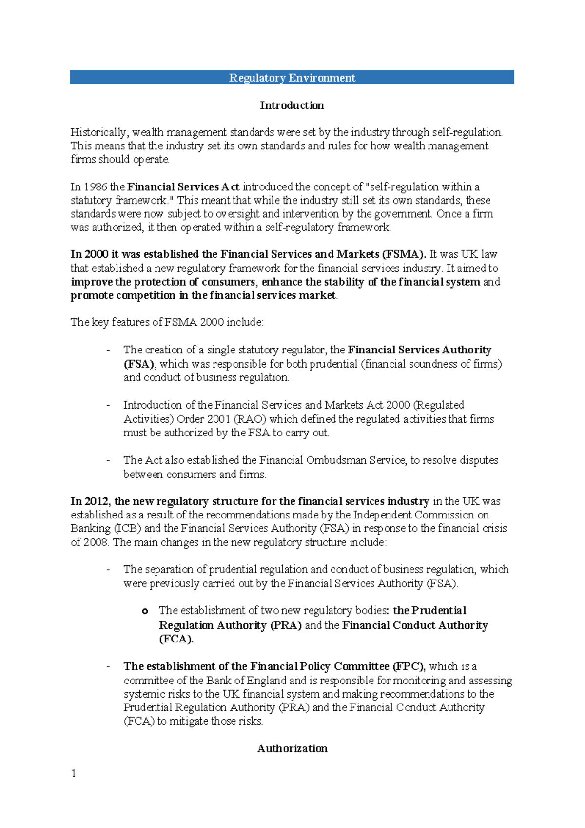 AWMAle R Notes for AWM Regulatory Environment Introduction