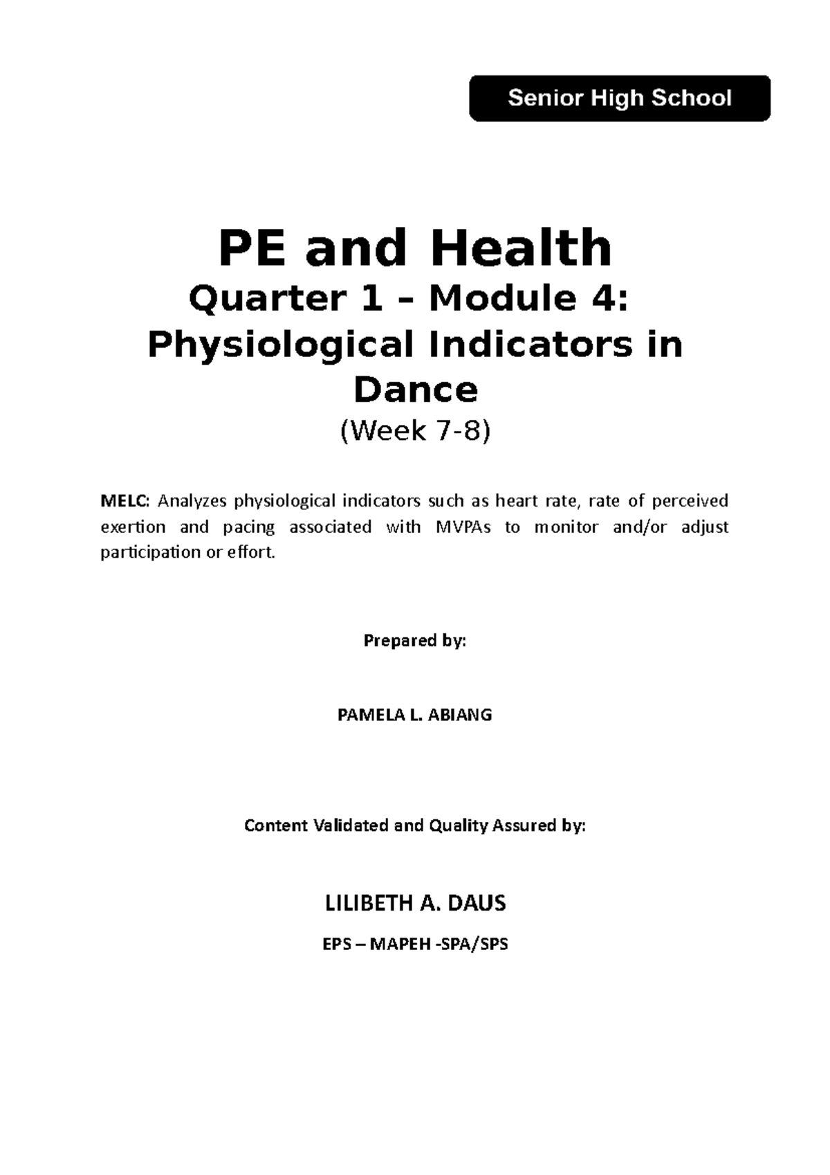 Physical Education And Health 3 Grade 12 Module 4 1 - PE And Health ...