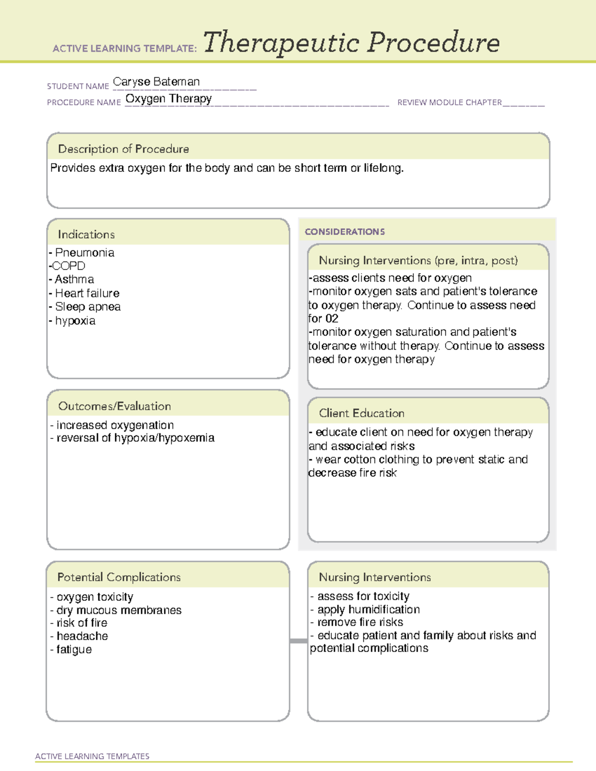 O2 iv therapy nursing skill template ACTIVE LEARNING TEMPLATES