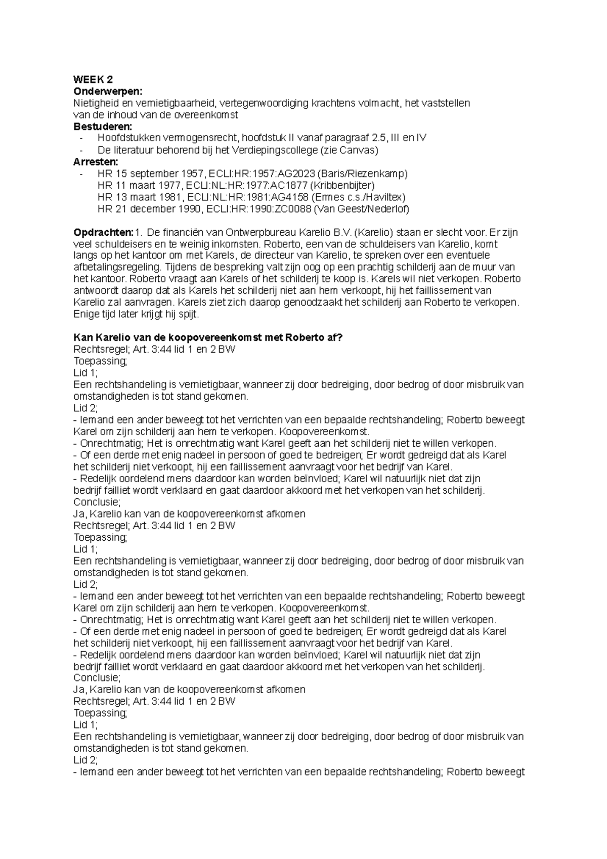 Inleiding Privaatrecht Opdrachten WEEK 2 - WEEK 2 Onderwerpen ...