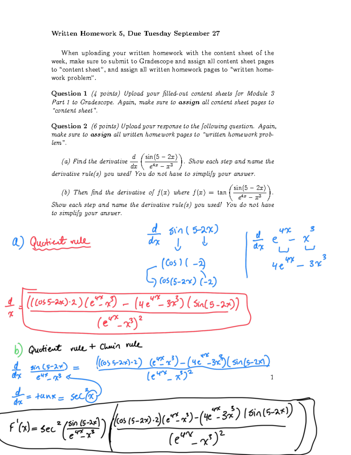 Written Homework 5 Finding the derivative of a function consisting of