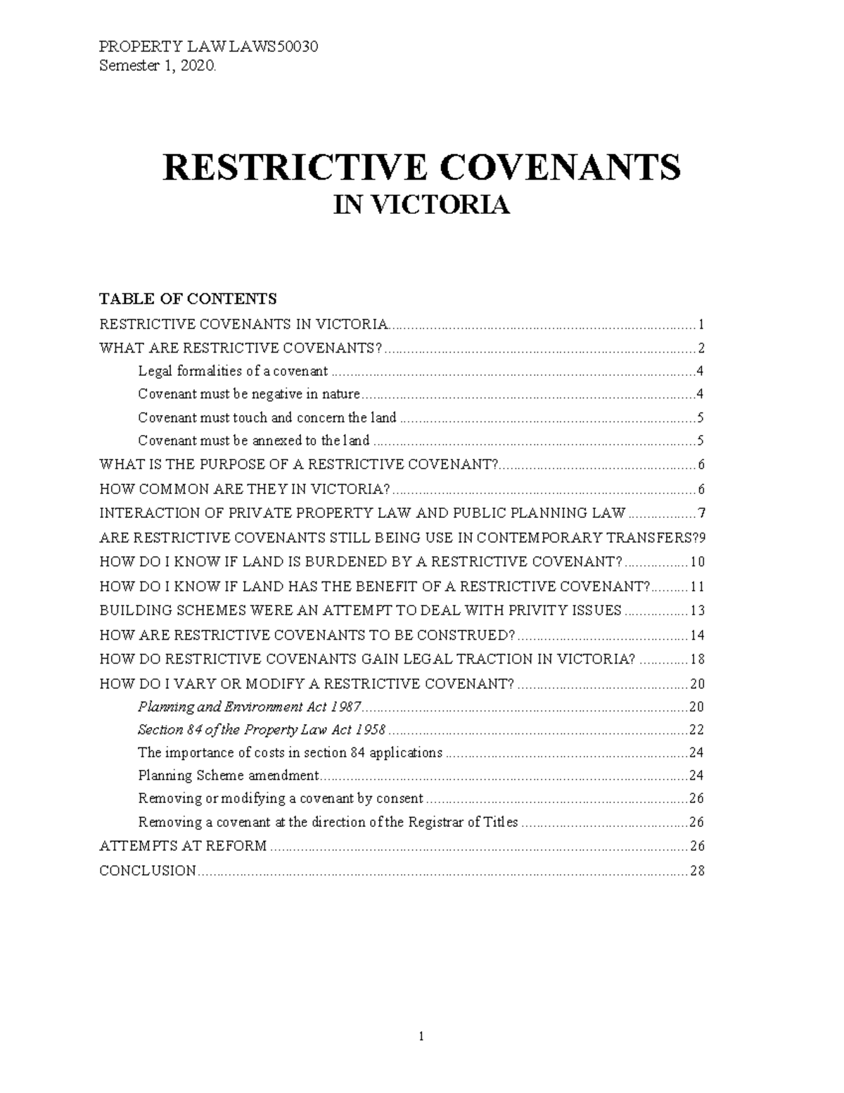 2020 04 27 Property Law Restrictive Covenants LAWS50030 (MDT