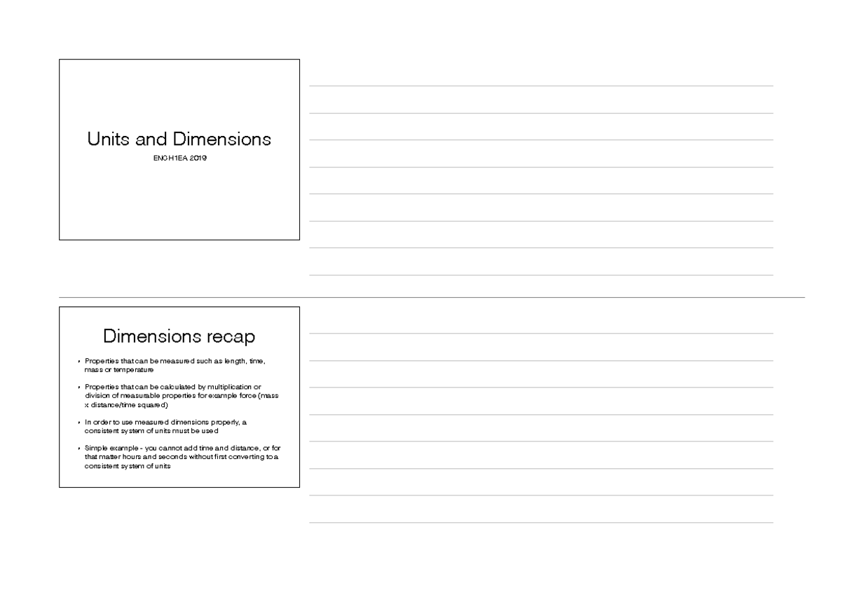 Lecture 6 - Units and Dimensions ENCH1EA 2019 Dimensions recap ...