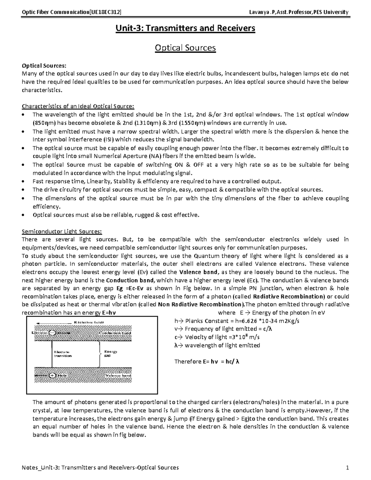 Transmitters and Receivers OFC Unit 3 notes Prof. Lavanya Unit3