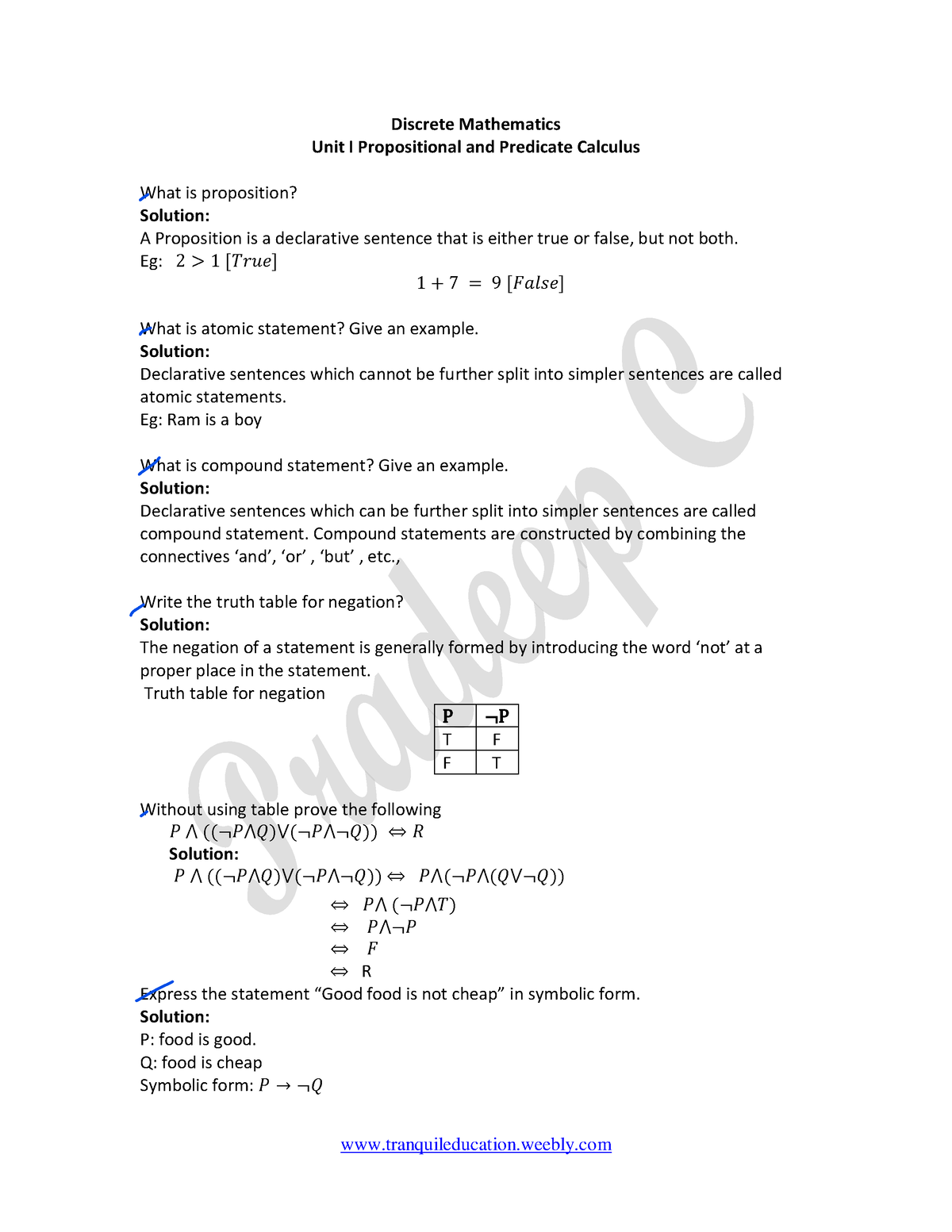 Discrete Mathematics-UNIT 1 - Discrete Mathematics Unit I Propositional ...