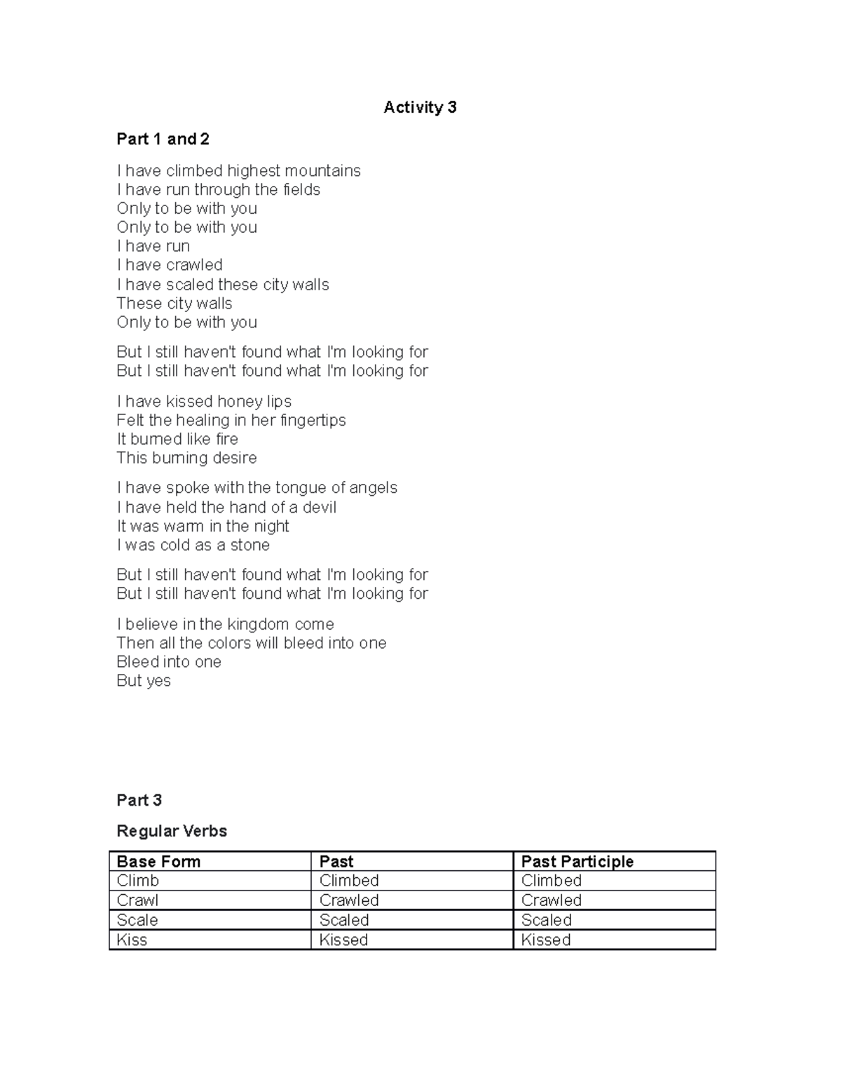 Activity 3 - Activity 3 Part 1 and 2 I have climbed highest mountains I ...