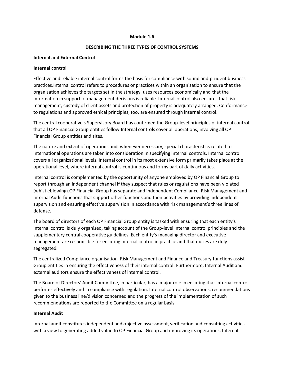 Describing The Three Types Of Control Systems Module 1 DESCRIBING 