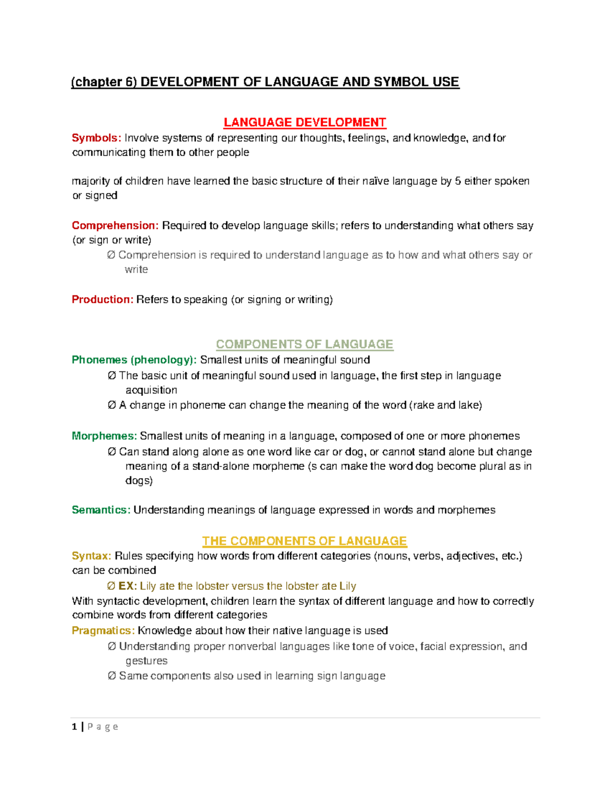 PSY302-Final Exam Notes - (chapter 6) DEVELOPMENT OF LANGUAGE AND ...