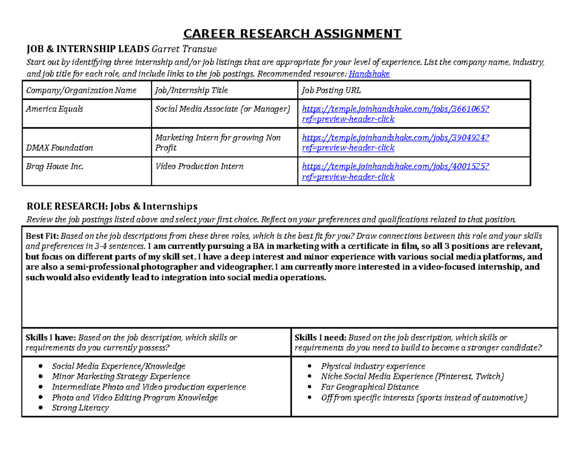 job research assignment