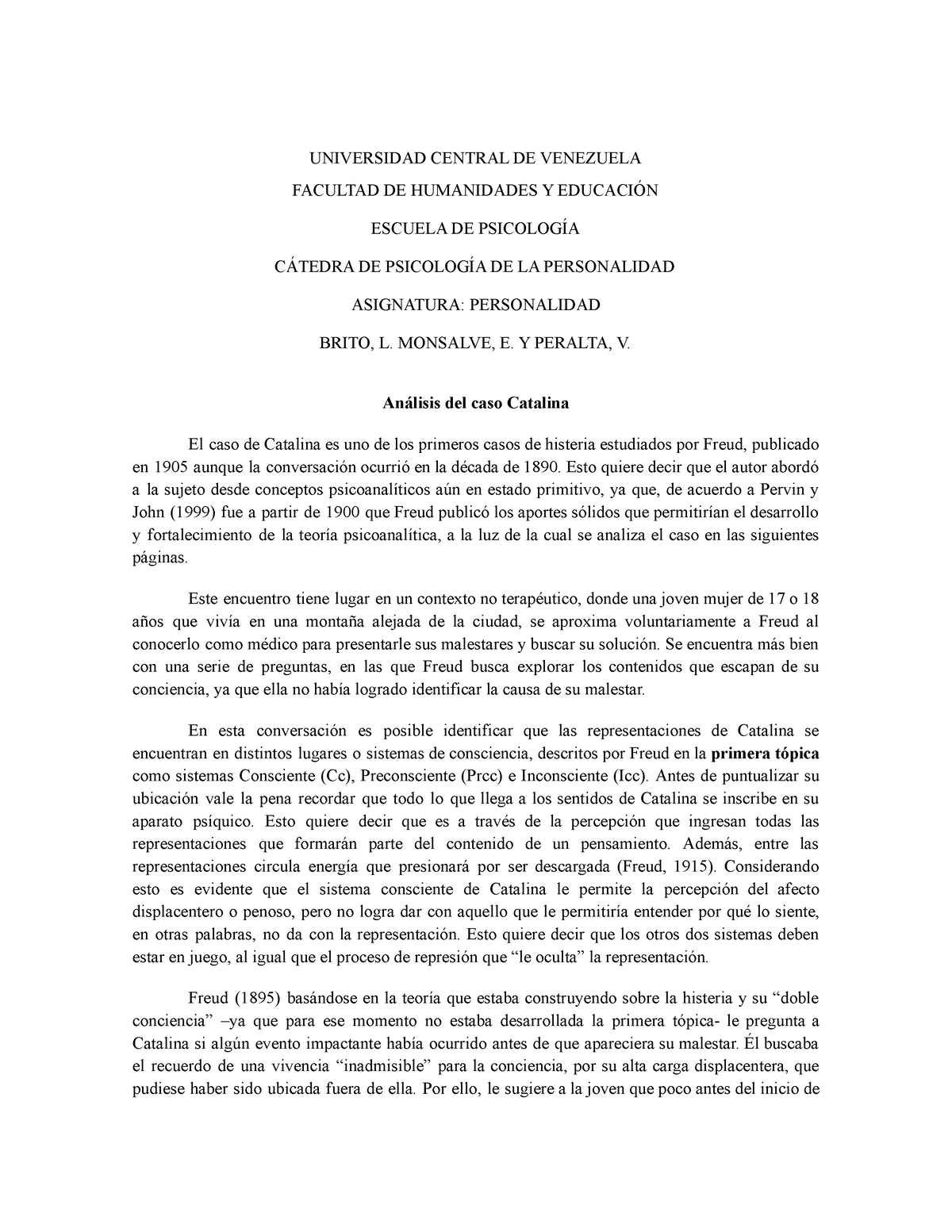 Análisis del caso Catalina - UNIVERSIDAD CENTRAL DE VENEZUELA FACULTAD ...