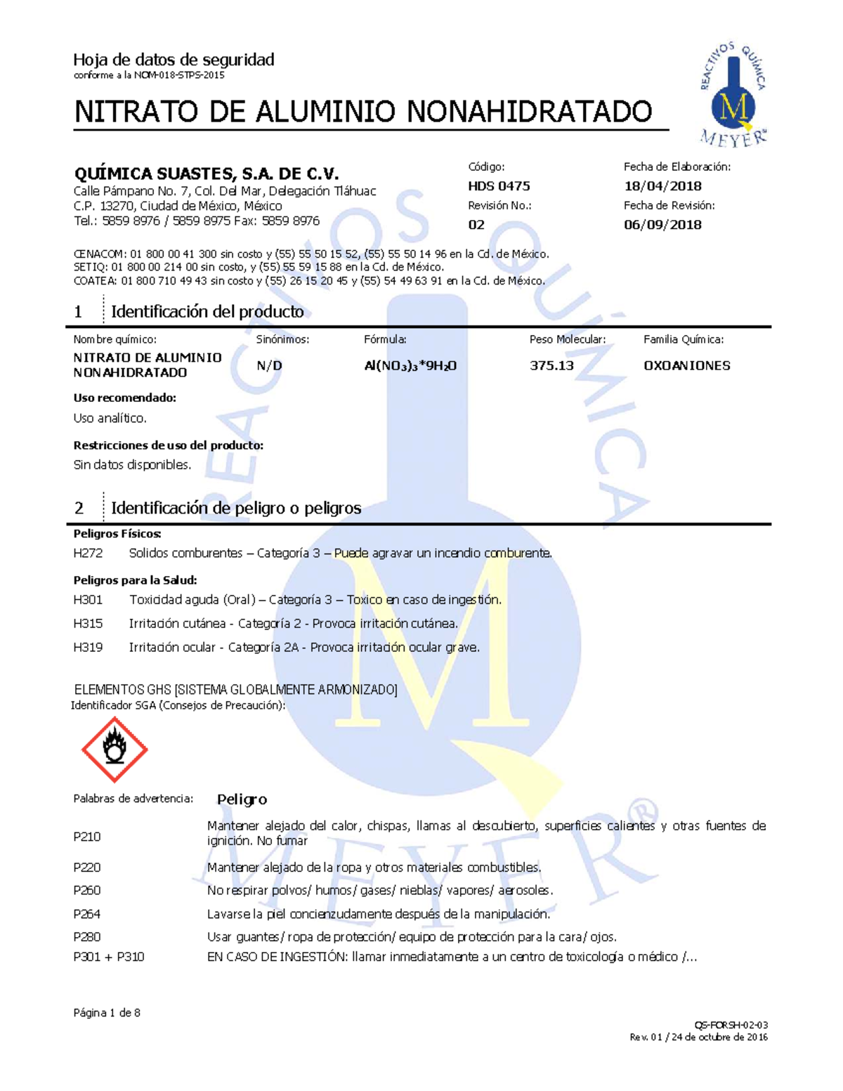 Nitrato de aluminio Una ficha de datos de seguridad es un documento que indica las Studocu Nitrato de aluminio Una ficha de datos de seguridad es un documento que indica las Studocu