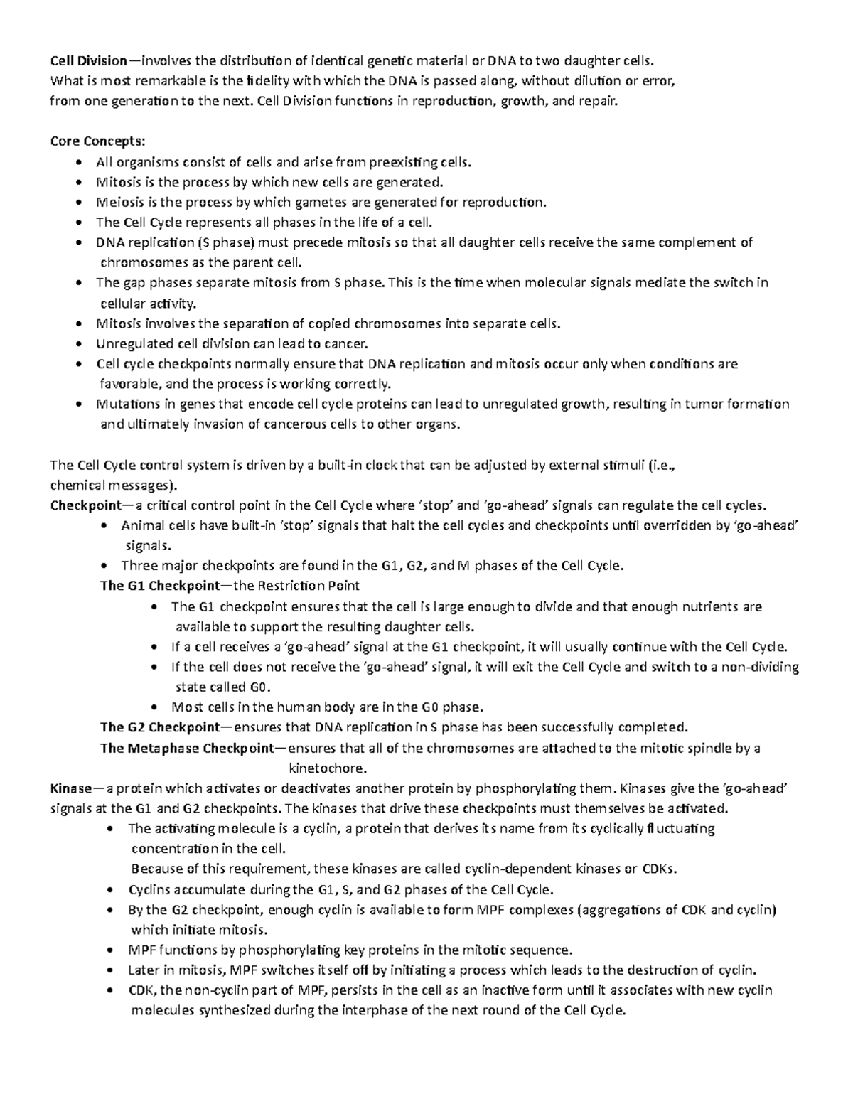 Grade 11 Handout Cell Division - Cell Division—involves the ...