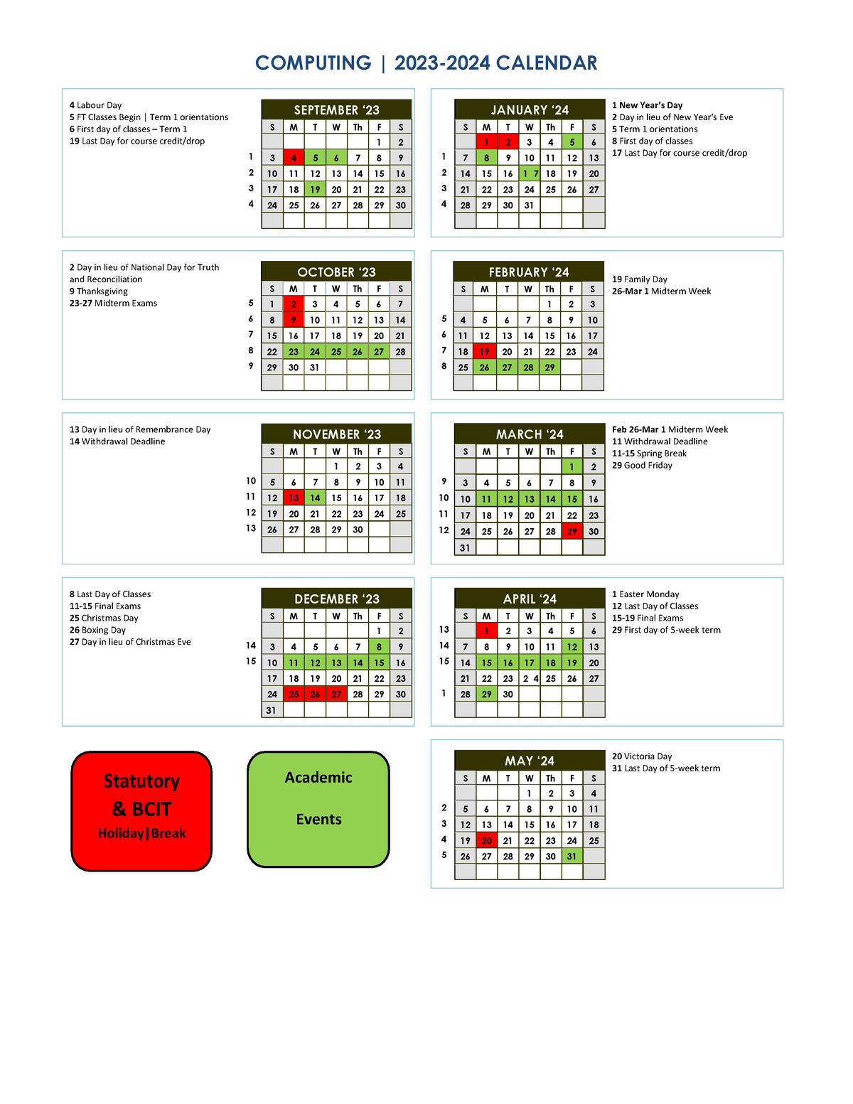 CST Calendar September 2023 May 2024 COMPUTING 20232024 CALENDAR