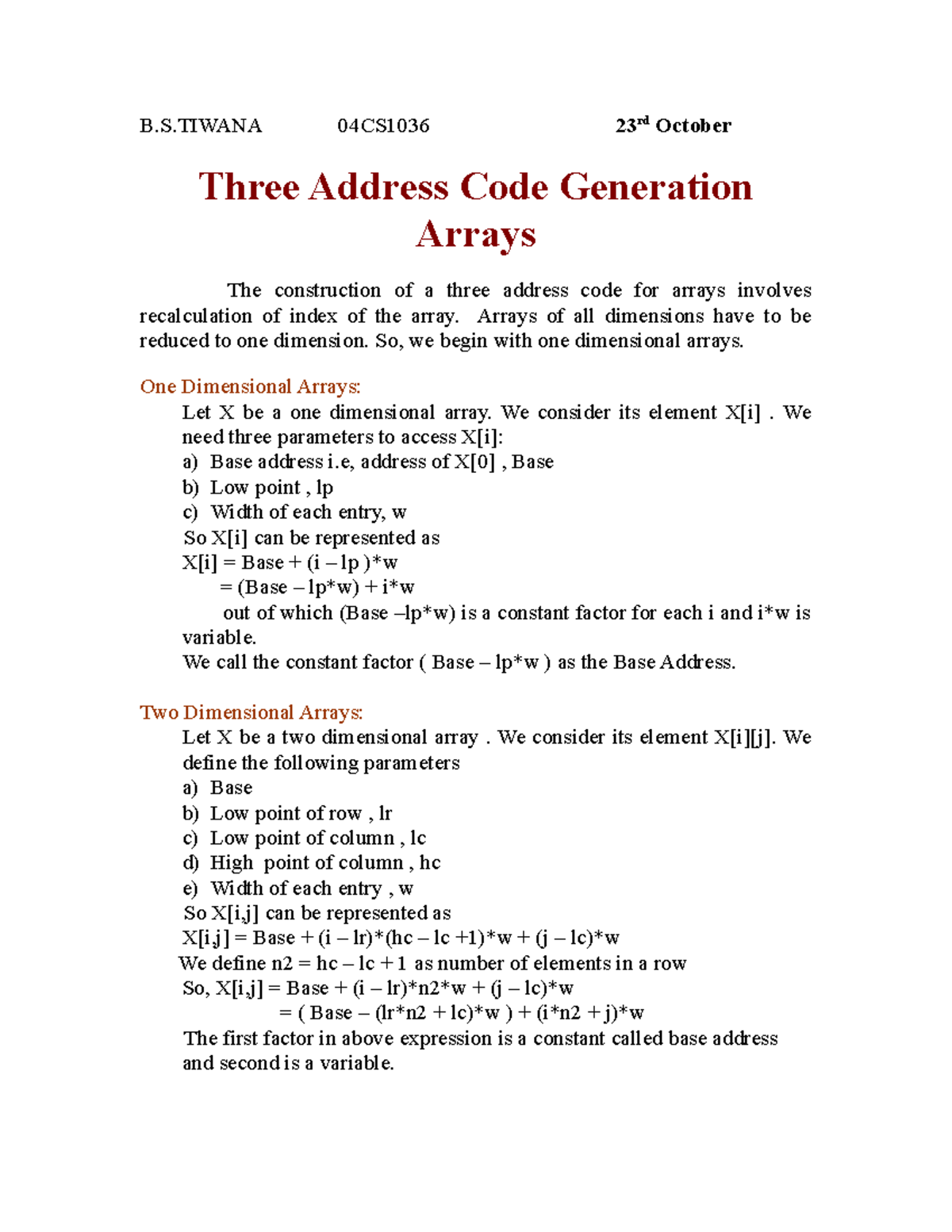 TAC1036 - Masst - B.S 04CS1036 23 rd October Three Address Code ...