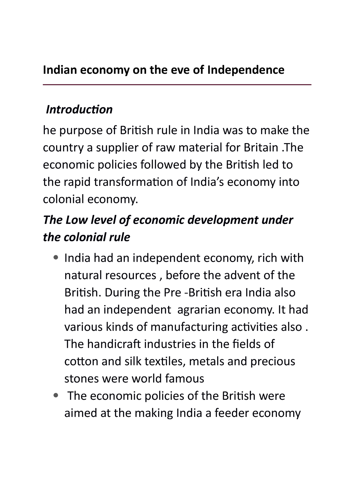 Indian Economy On The Eve Of Independence - Indian Economy On The Eve ...