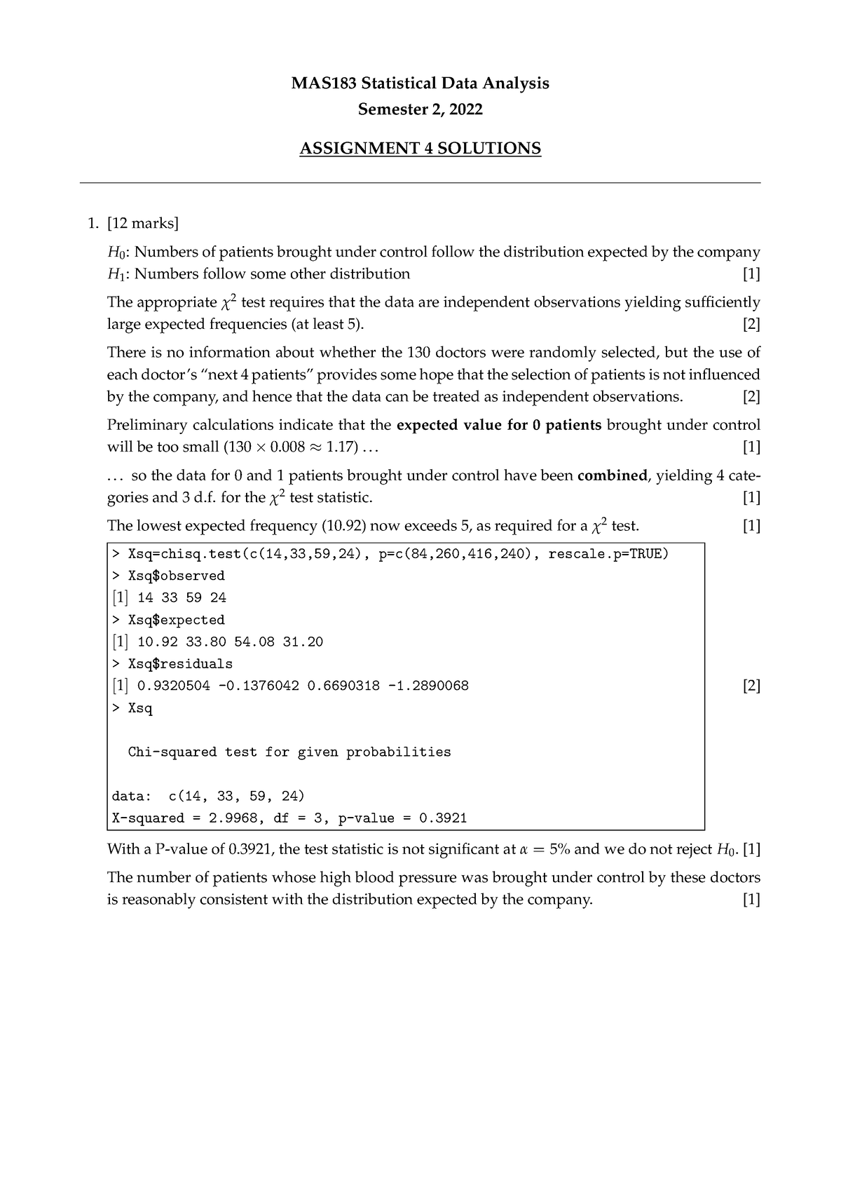 MAS183 Ass4 2022 Solns - EASY AS - MAS183 Statistical Data Analysis ...