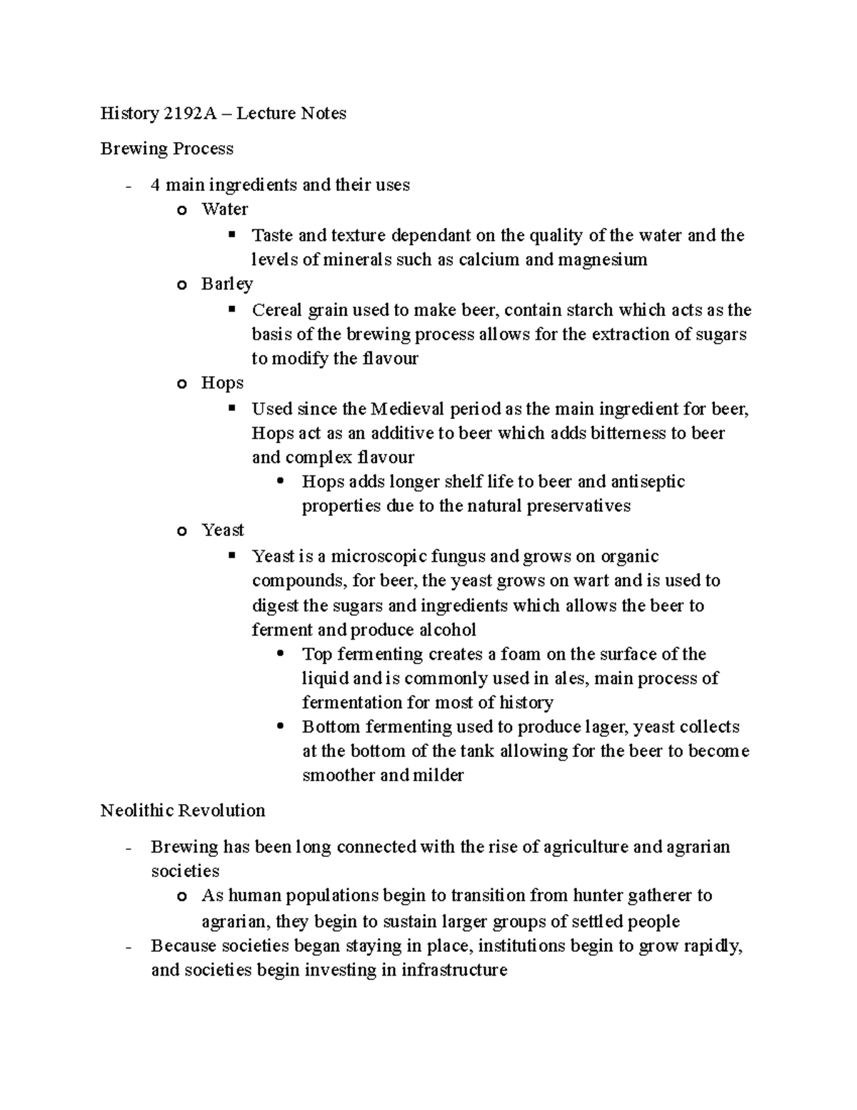 Beer History Notes - History 2192A – Lecture Notes Brewing Process - 4