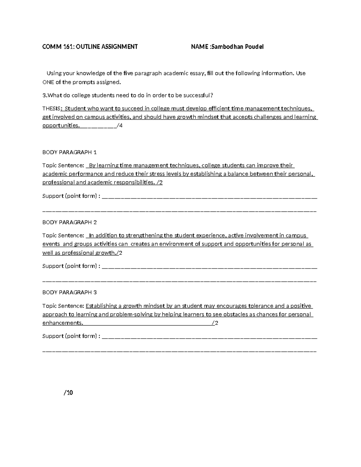 Outline - might be incorrect - COMM 161: OUTLINE ASSIGNMENT NAME ...