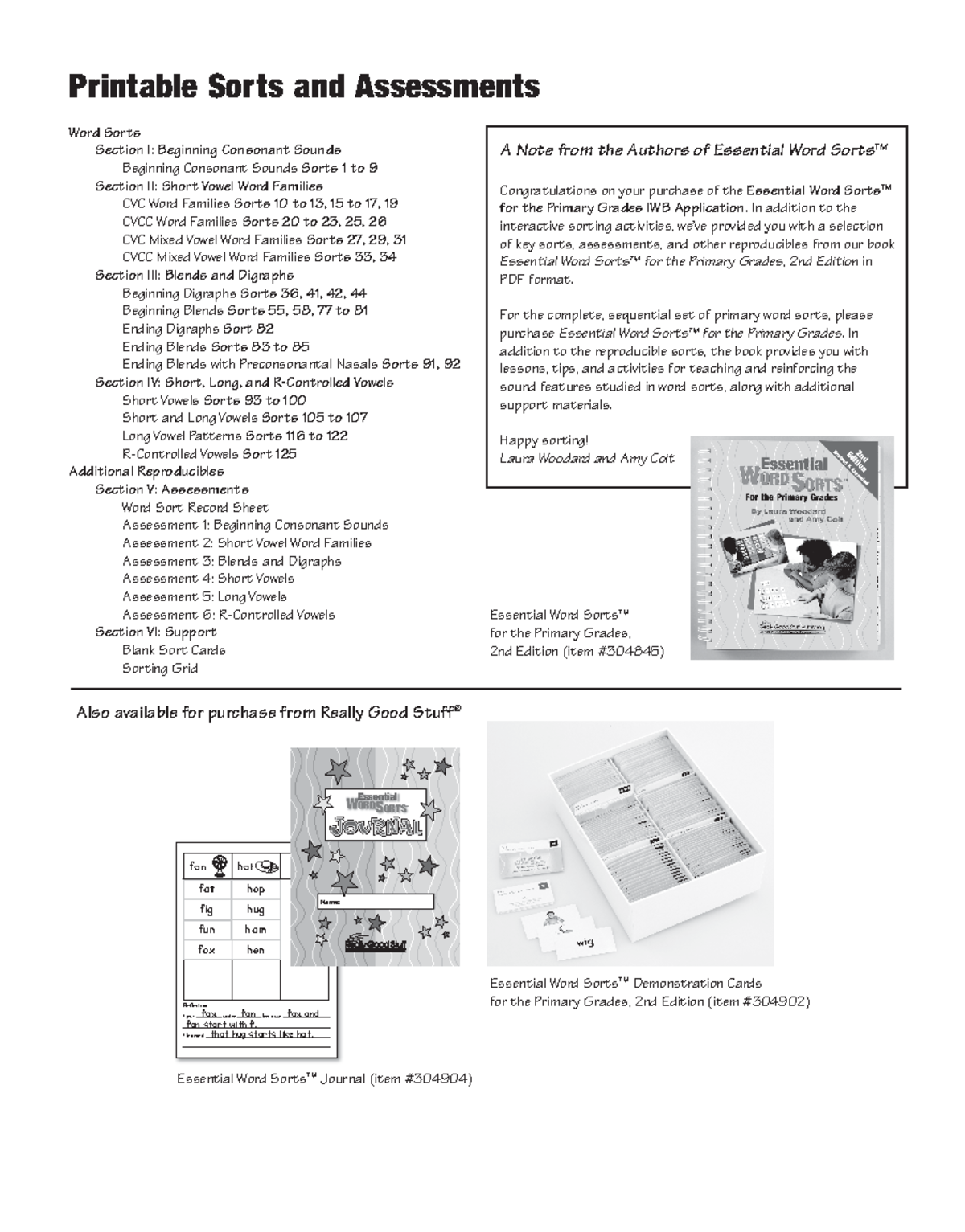 Word Sort examples - Printable Sorts and Assessments Word Sorts Section ...