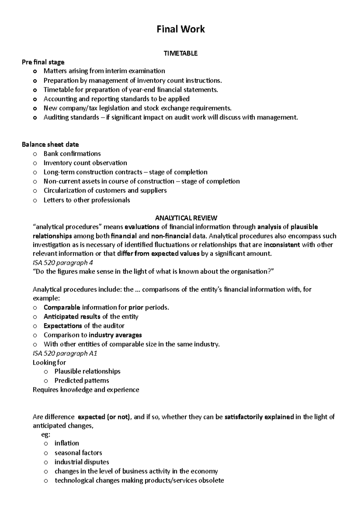 Final Work lecture 7 Final Work TIMETABLE Pre final stage o Matters