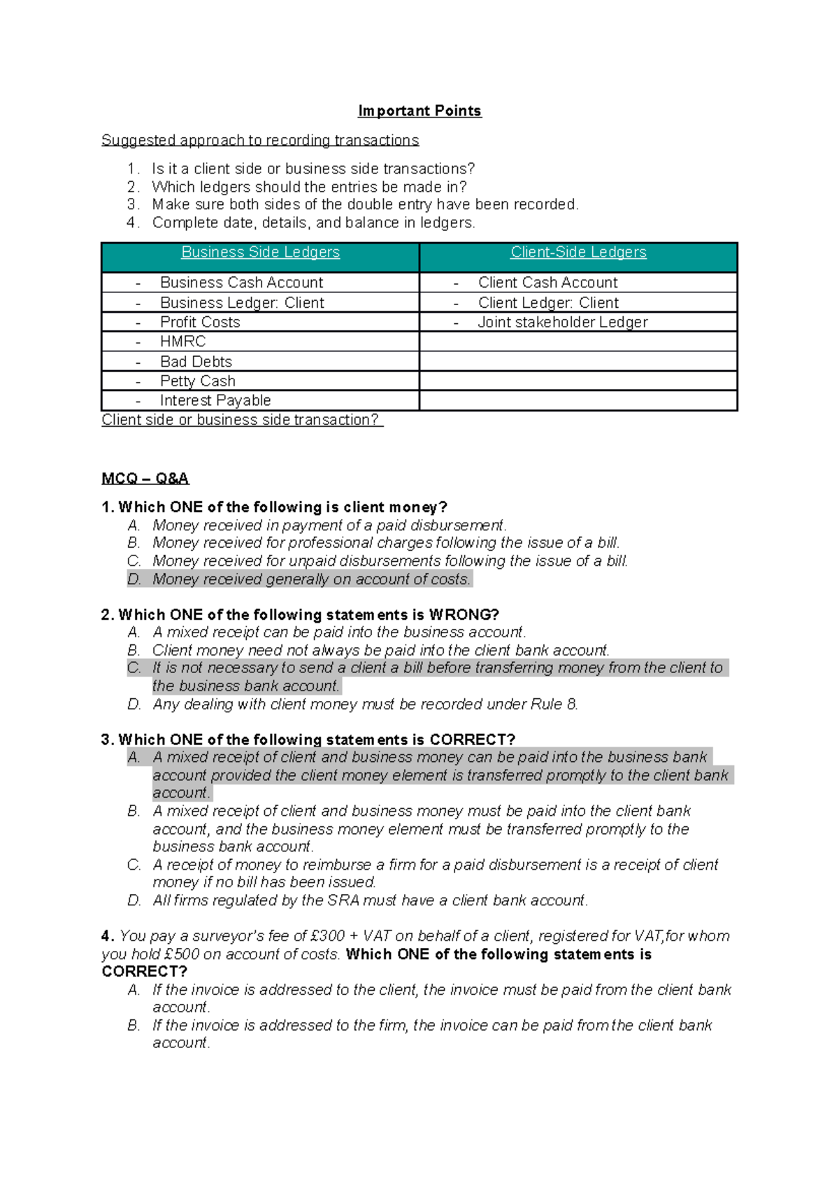Important Points - Helpful advice for Exam. - Important Points ...