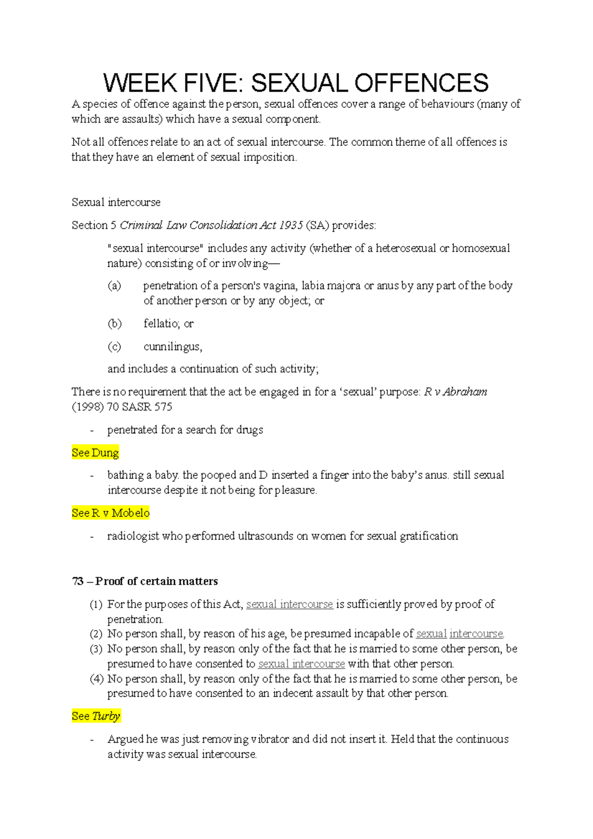 Week five (NIE) - Fault elements of offence - WEEK FIVE: SEXUAL ...