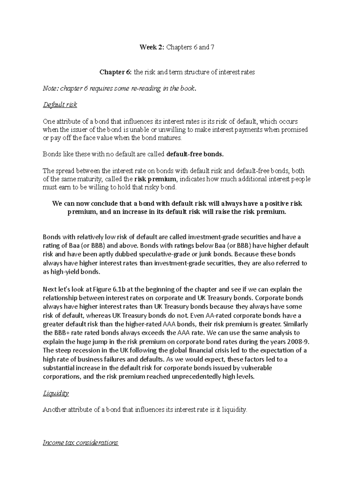 Week two summary money and banking Week 2 Chapters 6 and 7 Chapter 6