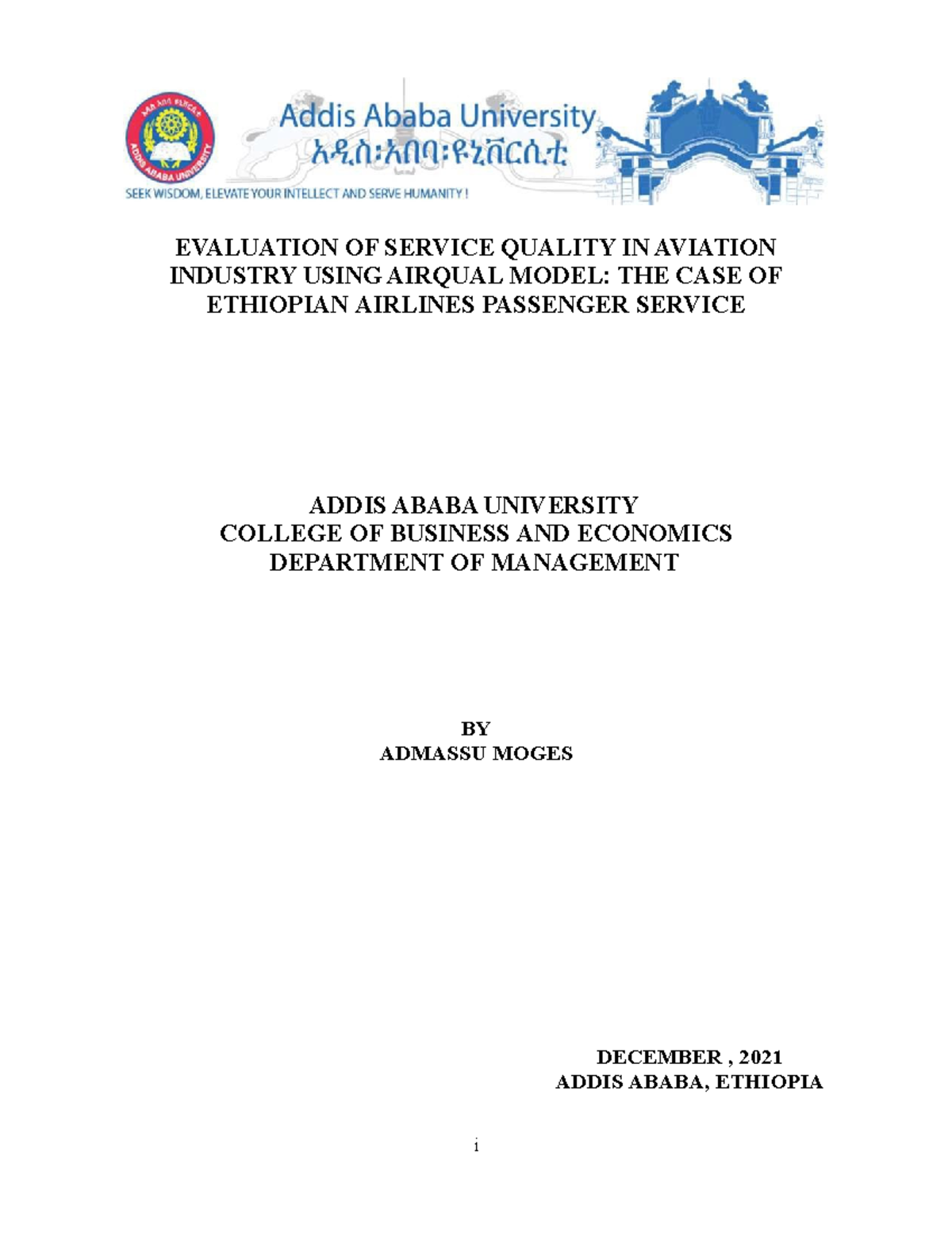 Admassu Moges - ismHec EVALUATION OF SERVICE QUALITY IN AVIATION ...