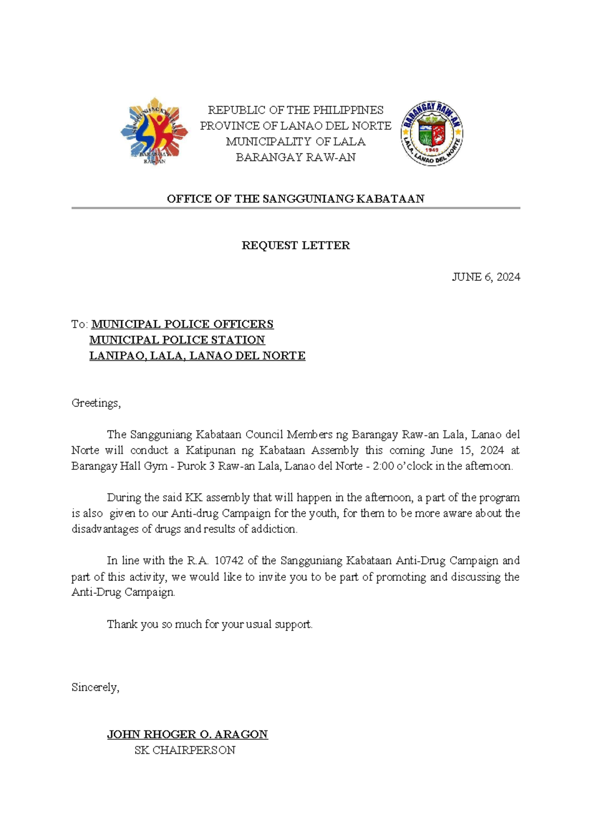 Request Letter - Anti-drug Symposium 2024 - REPUBLIC OF THE PHILIPPINES ...