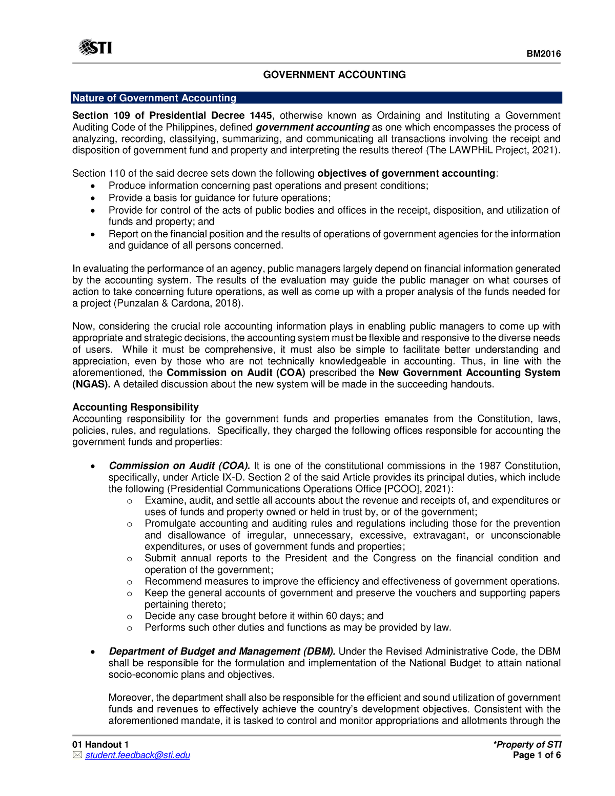 01 Handout 1 - 01 Handout 1 *Property of STI GOVERNMENT ACCOUNTING ...