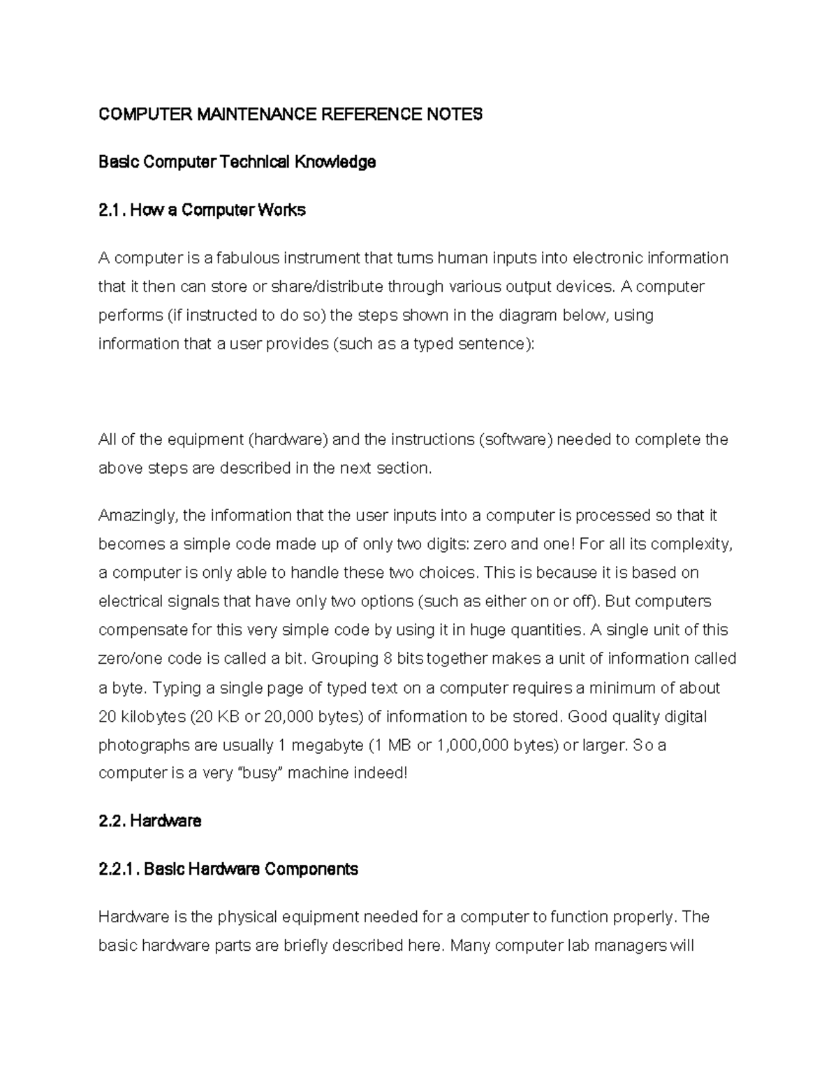 Computer maintenance Reference Notes - COMPUTER MAINTENANCE REFERENCE ...