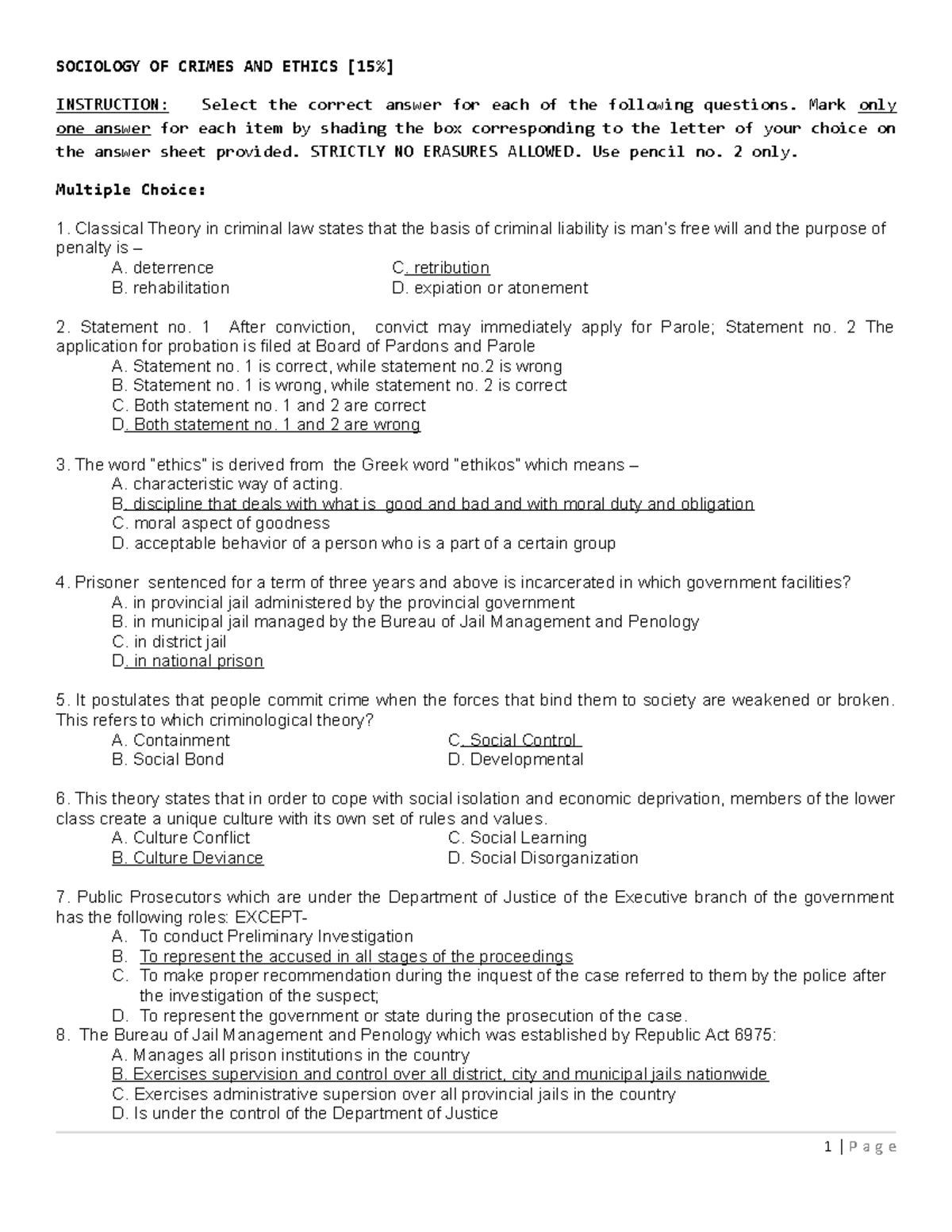 Soc- Mock Board Dec 2018 - Sociology Of Crimes And Ethics [15% 