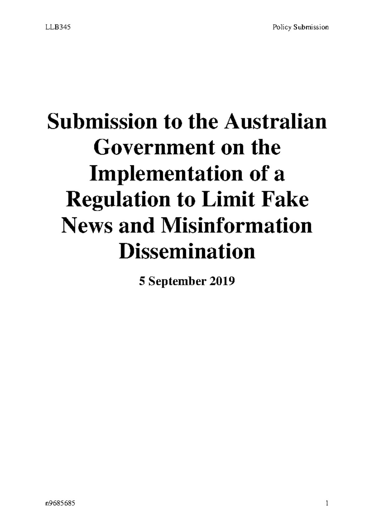 LLB345 Model Answer - Submission to the Australian Government on the ...