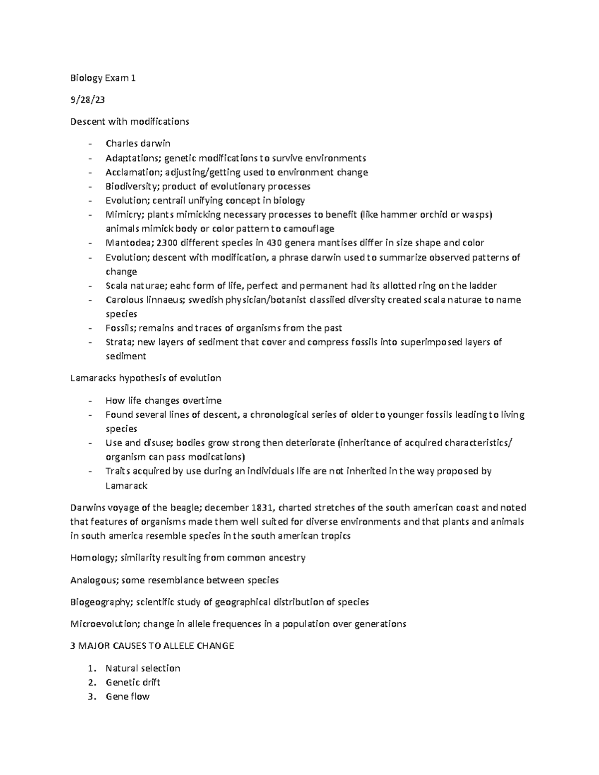 Biology - Exam 1 Material for Scott Parker course - Biology Exam 1 9/28 ...