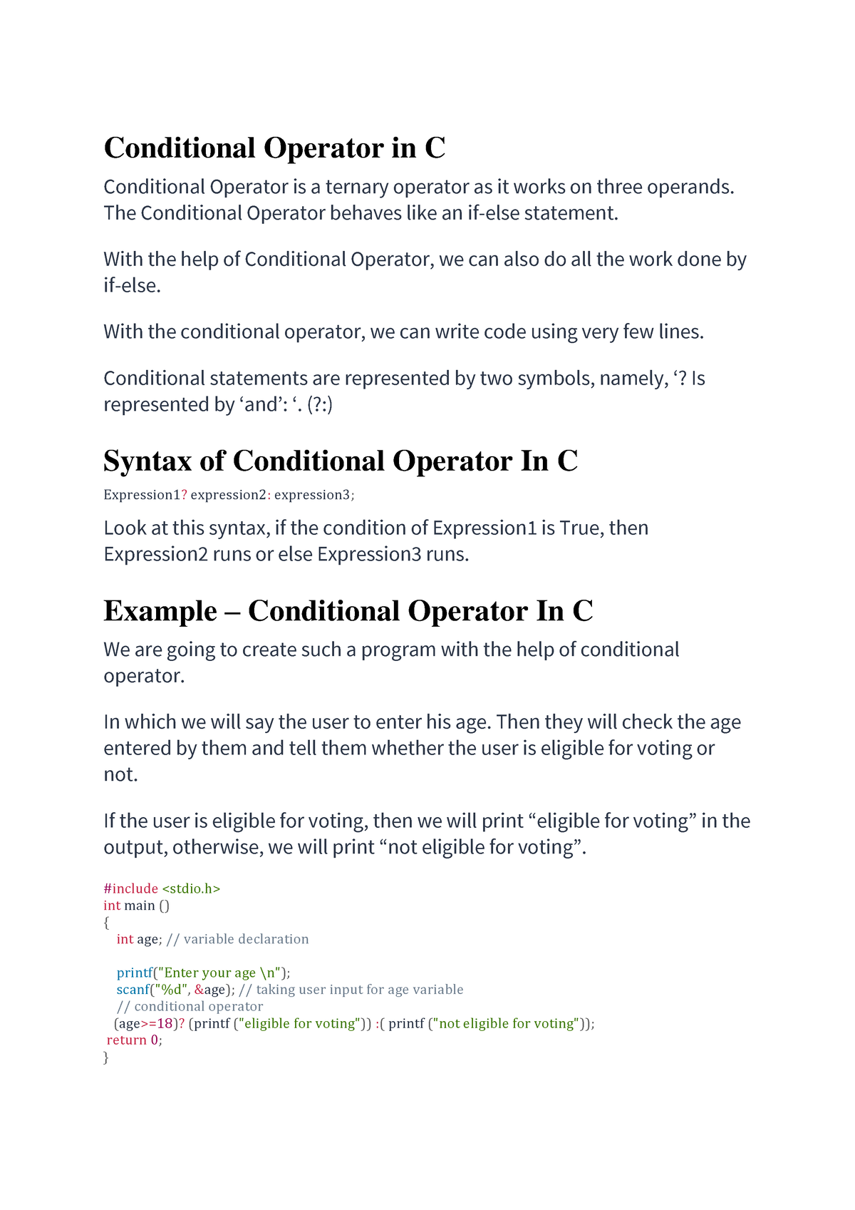 Conditional Operator In C - Conditional Operator In C Conditional ...