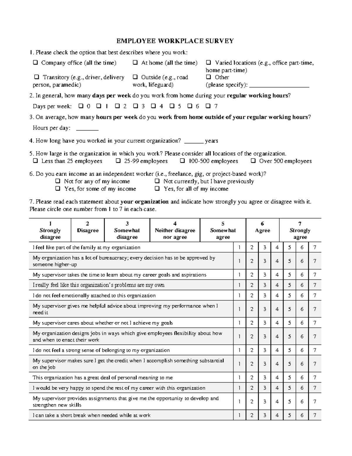 Survey B 2023 - EMPLOYEE WORKPLACE SURVEY 1. Please Check The Option ...