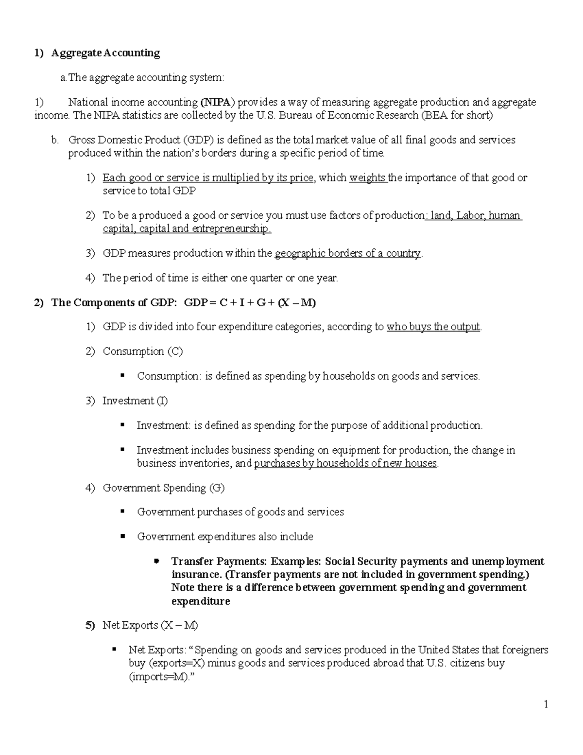Macro chapter 27 notes - Aggregate Accounting a aggregate accounting ...