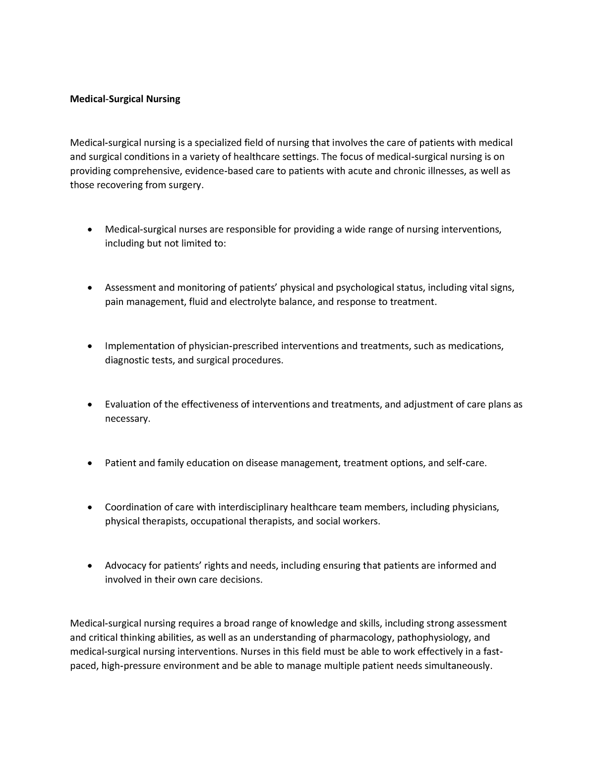 research problem statement in medical surgical nursing