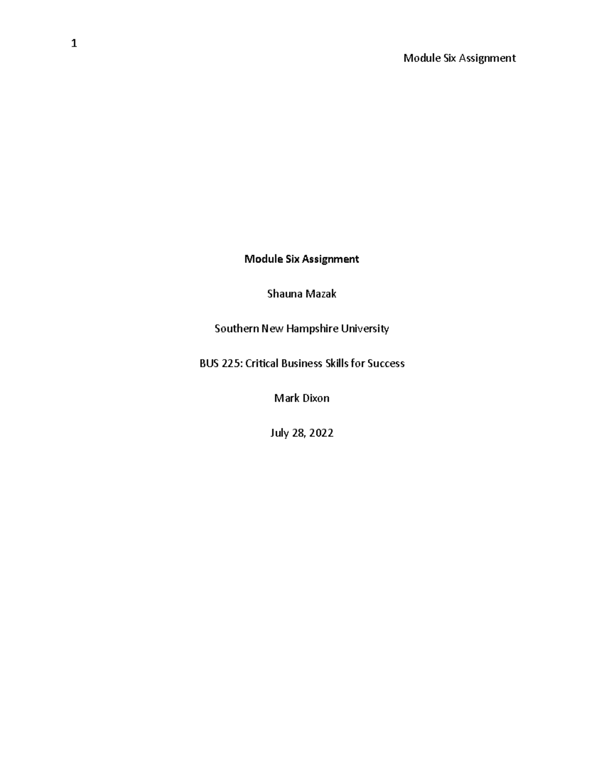 BUS225 Module Six Assignment - Module Six Assignment Shauna Mazak ...