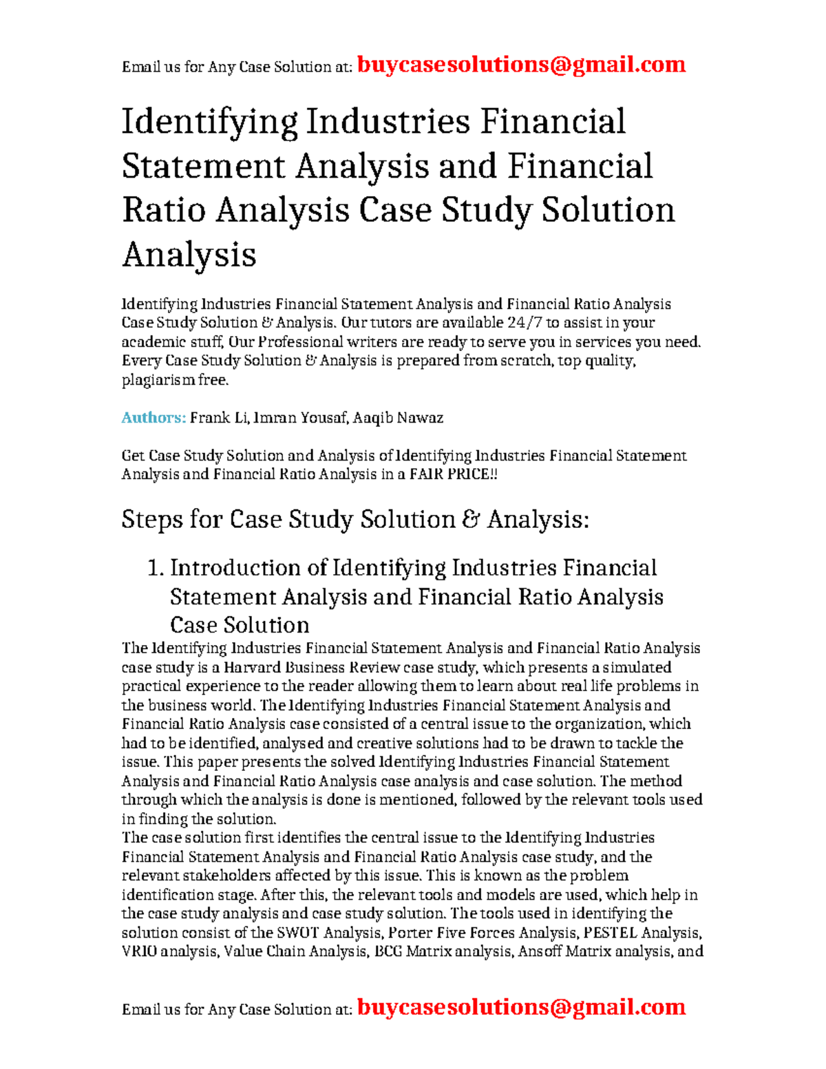 Identifying Industries Financial Statement Analysis And Financial Ratio Analysis