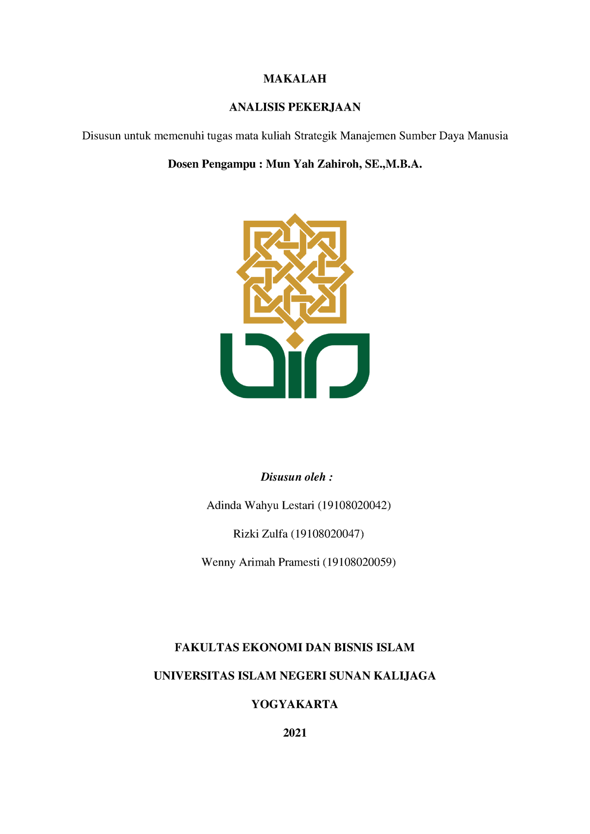 Analisis Pekerjaan Kelompok 1 - MAKALAH ANALISIS PEKERJAAN Disusun ...