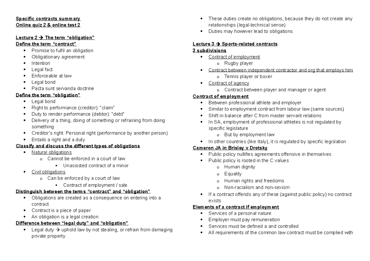 Specific contracts summary - LOBL3724 - UFS UV - Studocu