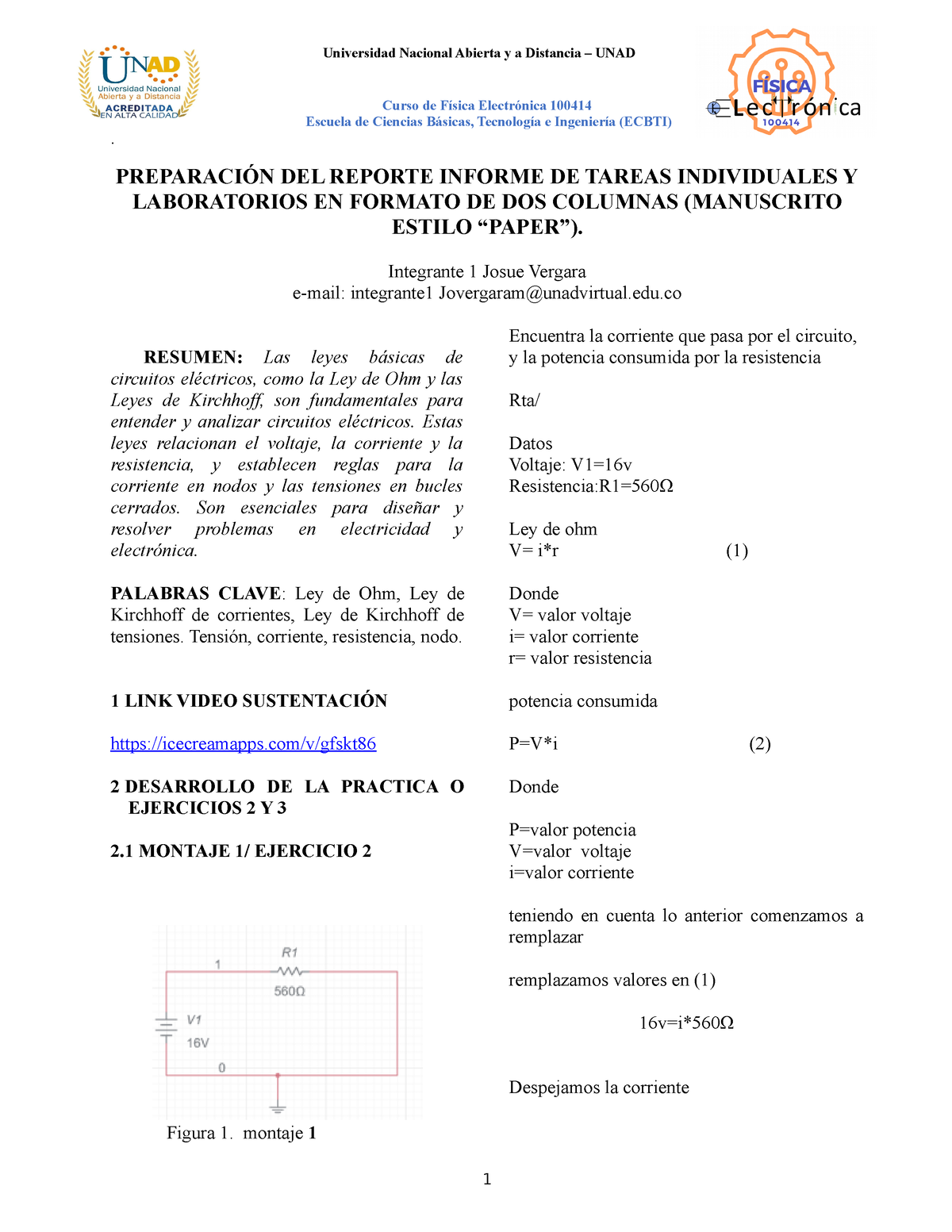 Tarea 1 Leyes Basicas De Circuito Electrico - Curso De Física ...